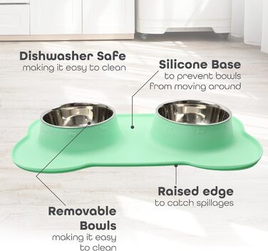 Набір мисок для тварин DIVCHI з силіконовим килимком, подвійний набір для котів, цуценят та маленьких собак (Vista Blue, M) Зелений M