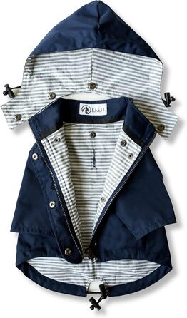 Дощовик для собак Ellie Dog Wear, водонепроникний, з капюшоном, блискавкою, кишенями, світловідбивними кнопками, регульований шнурок, розмір XS-XL, темно-синій