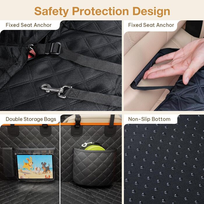 Накладка на сидіння автомобіля для собак Pecute, чорно-помаранчевий, до 150 кг, для подорожей