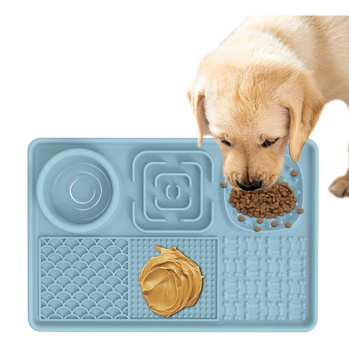 Килимок для собак та котів з силікону з присосками, антипригарний, для ласощів та розваг (Блакитний)