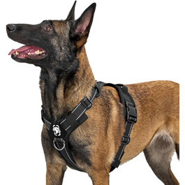 Шлейка для собак OneTigris Diesel, тактична, чорна, розмір L, м'яка підкладка, з ручкою та 3 D-кільцями, для середніх та великих собак