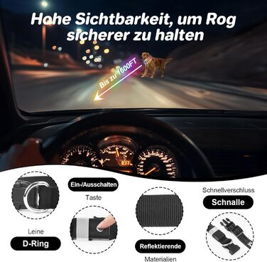 Світлодіодна нашийник для собак Feycig з USB зарядкою - водонепроникний, регульований, 3 режими, для малих, середніх та великих собак (Чорний, L(48-60см))