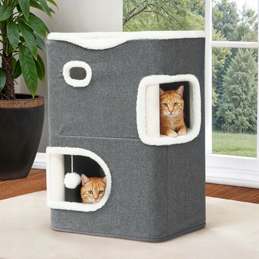 Будиночок для котів (35*45*63 см) — двоповерхове тепле ліжечко на зиму