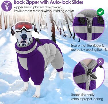 Теплий зимовий одяг для собак AOFITEE: вітрозахисний флісовий костюм з інтегрованим шлейкою, світловідбиваючим коміром, для чотирилапих, малих порід, фіолетовий