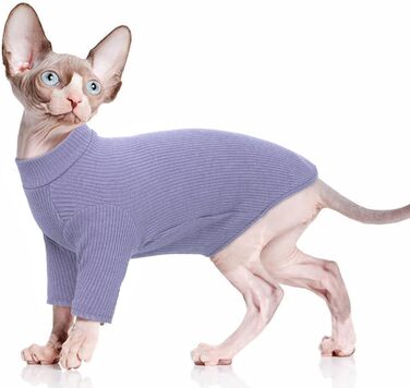 Одяг для безшерстої кішки Сфінкс: м'який пуловер з ролетним коміром, футболка та жилет з бавовни (Чорний, XL, A-фіолетовий)