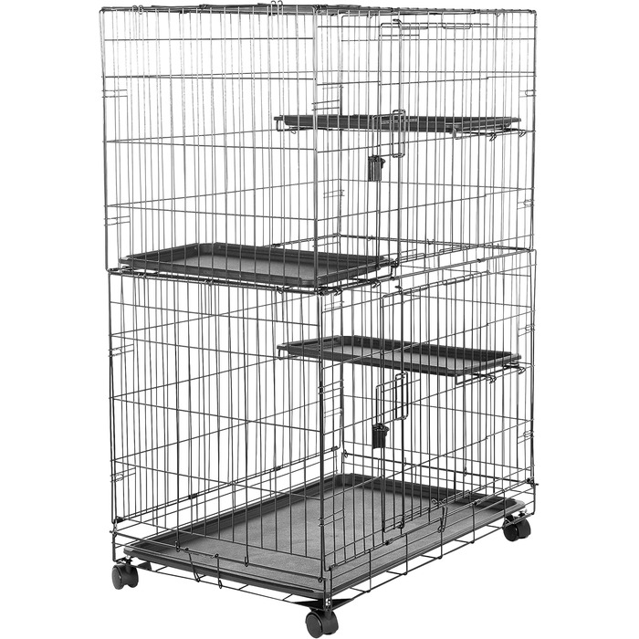 Amazon Basics великий міцний триповерховий котячий вольєр, металевий, чорний, 91x57x129 см