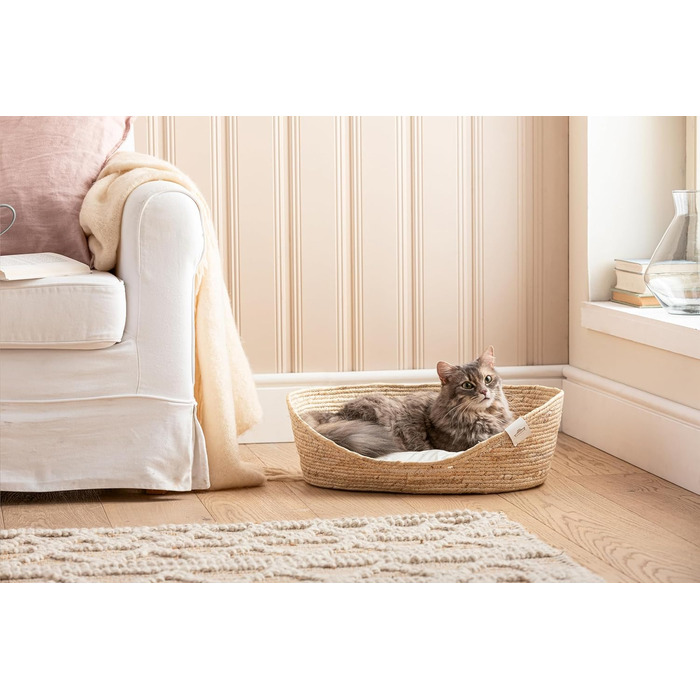 Преміум ліжко Dehner Lovely для собак та котів, м'яке гніздище, 54 x 43 x 18 см, натуральні матеріали, білий/бежевий