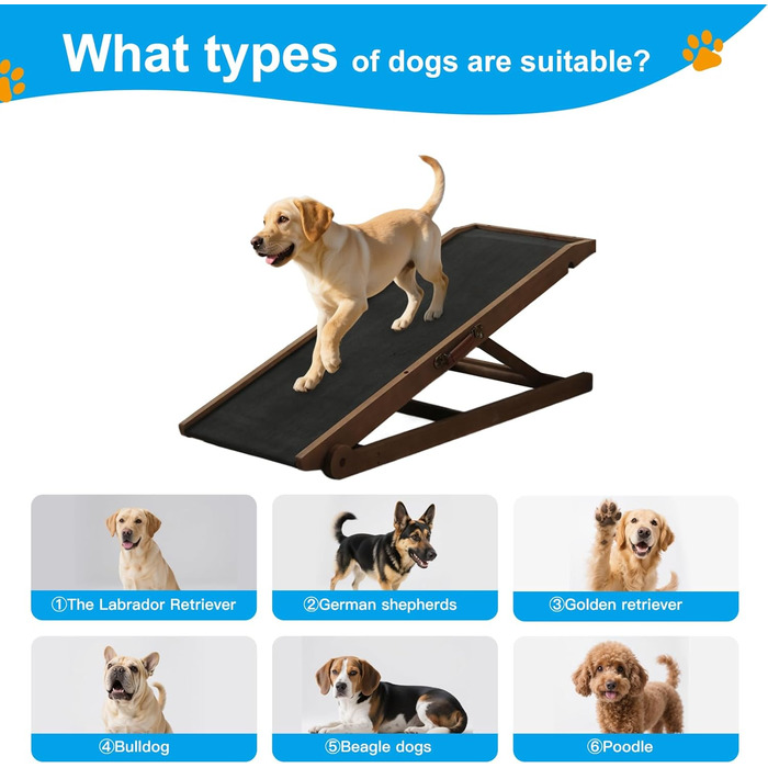 Рампа для собак на ліжко та диван, 5 сходинок, регульована, для маленьких та великих собак (Коричнева, 115 см)