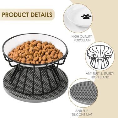 Підвищені годівниці для котів 2 шт. з металевим стійкою, силіконовою підкладкою, керамічні миски для котів та маленьких собак