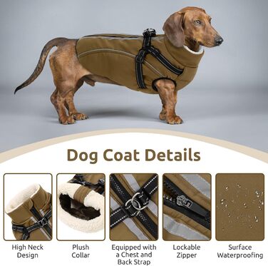 Теплий зимовий одяг для собак: куртка з блискавкою, вітрозахисна, з відбиваючими смугами та нагрудником, коричнева, XL