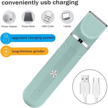 Триммер для собак | Набір для догляду за шерстю 4-в-1, акумуляторний, регульована щітка для цуценят, зелений