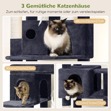 Драбина-кіготь Globlazer для котів, 168 см, з 3 будиночками, великою платформою, 5 стовпчиками з сизалю, кошиком та іграшками. Підходить для 3-4 дорослих котів (F66, темно-сірий)