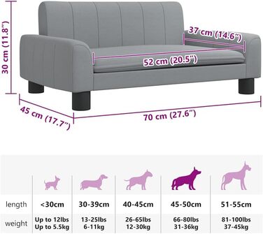 Крісло-ліжко для собак, м'яке ліжко для тварин, ліжко-софа для маленьких собак, котів, сірого кольору, тканина, 70 x 45 x 30 см