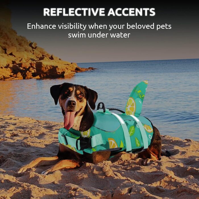 Спасальний жилет для собак у вигляді акули, XL (1 шт.), зелено-лимонний, для водних розваг, з ручкою та світловідбиваючими елементами