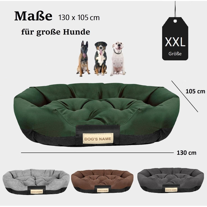 Гіркий собачий лежак для великих собак XL 115x95 см. Персоналізований з іменем собаки. Водонепроникна подушка для собак. Лежак для собак для дому (XXL 130 x 105 см, зелений)