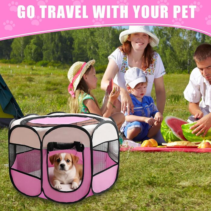 Складана переносна вольєр для цуценят та собак, 74x74x43 см, рожевий, 8 м. Водонепроникний вольєр для собак, котів та кроликів
