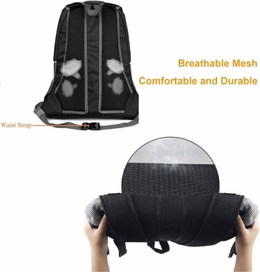 Сумка-переноска для собак та котів, чорна, L, для маленьких/середніх тварин, регульована передня частина, дихаюча, підходить для перельотів