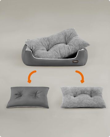 Ліжко для собак Feandrea, корзина для собак з двостороннім матрацом, сірий + сіро-блакитний, 85 x 65 x 21 см, PGW004G02