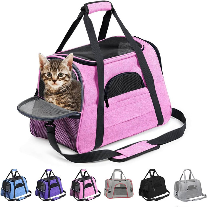Транспортна переноска для собак та котів, складана, з м'якою підстилкою (рожева)