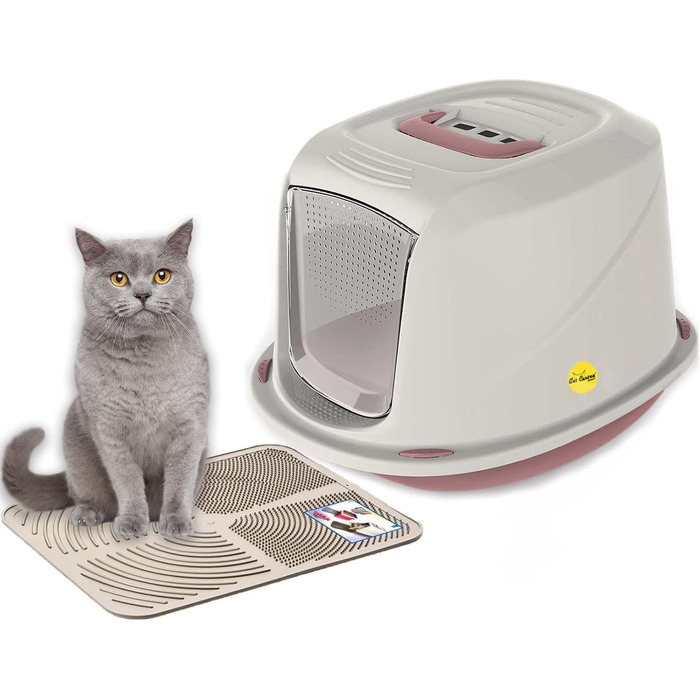 Набір для котячого туалету CatCentre з капюшоном, Jumbo, рожевий та кремовий, з фільтром