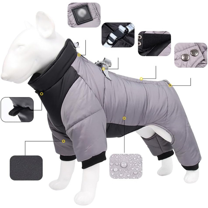 Зимовий теплий зимовий одяг для собак з D-початком, водонепроникний, флісова підкладка, для маленьких та середніх собак (Сірий, L)