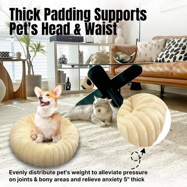 Кругла лежанка для собак YAGE, 60 см, плюш, антистрес, ортопедична, бежева. Також підходить для котів.