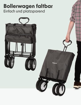 Візок-тачка LifeGoods розкладний сірий – 98x45 см, 94 л, поворотні колеса