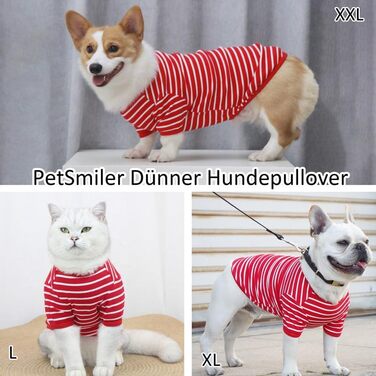 Пуловер для собак - тонкий пуловер для середніх собак, стильні собачі пуловери в смужку, еластичний пуловер для собак, французький бульдог (червоний XXXL), червоно-білий, розмір XXXL