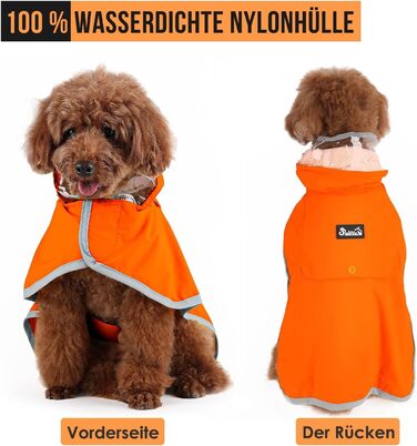 Водонепроникна дощовик для собак SowTon з капюшоном, для малих, середніх та великих собак, з світловідбиваючими смугами та сумкою для зберігання (M, Оранжевий)