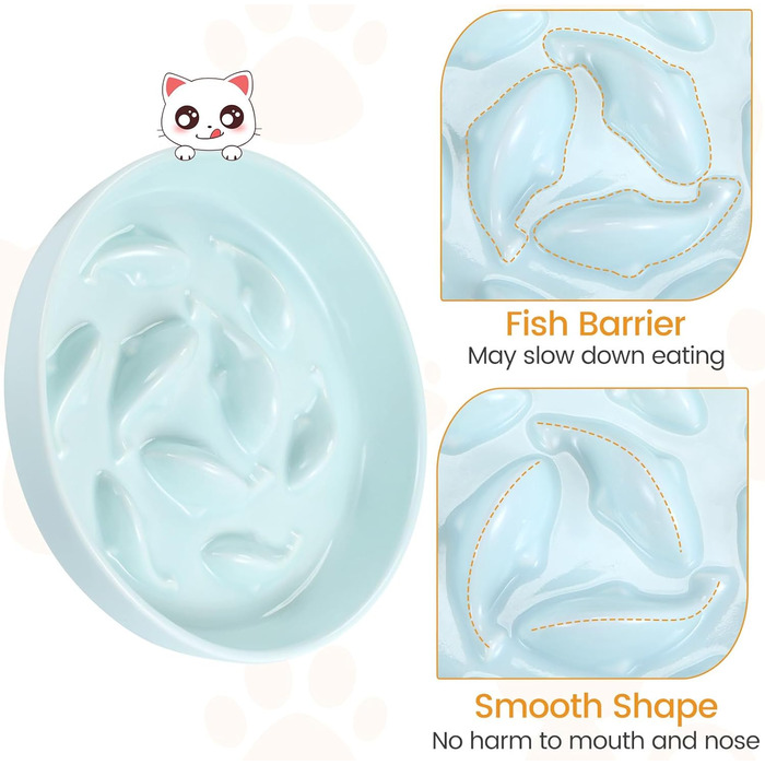 Миска для котів Happy Hachi з підняттям, кераміка, повільне годування, антиковзаюча, для котів та маленьких собак (зелена)