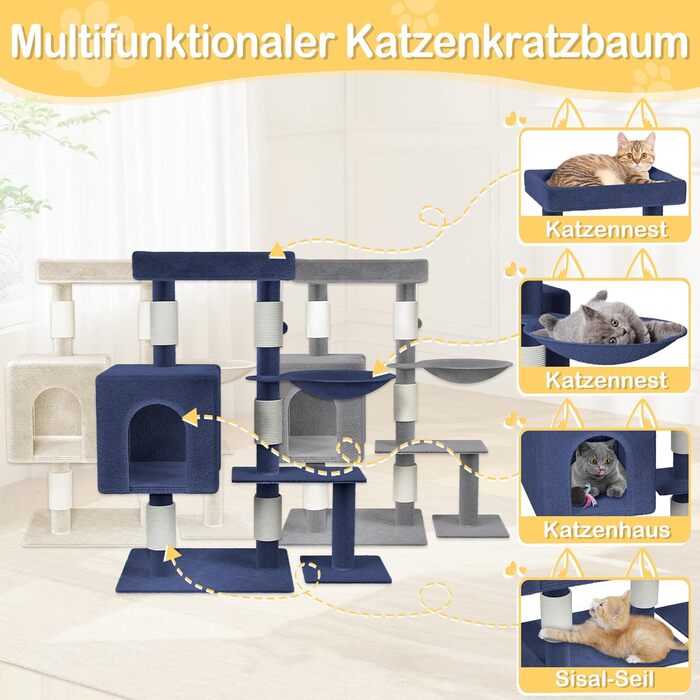 Драбина-кіготь для котів Naizy K1276 XXL, 49x41x93 см, бежева. Драбина з сизалю, кіготь-стійка, будиночок для кота. Активна іграшка для котів, підходить для кількох котів.