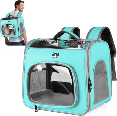 Рюкзак для котів та маленьких собак ALLSOPETS, дихаючий, з фронтальною відкриванням та страхувальним ремінцем, для подорожей, походів та прогулянок (М'ятно-зелений)