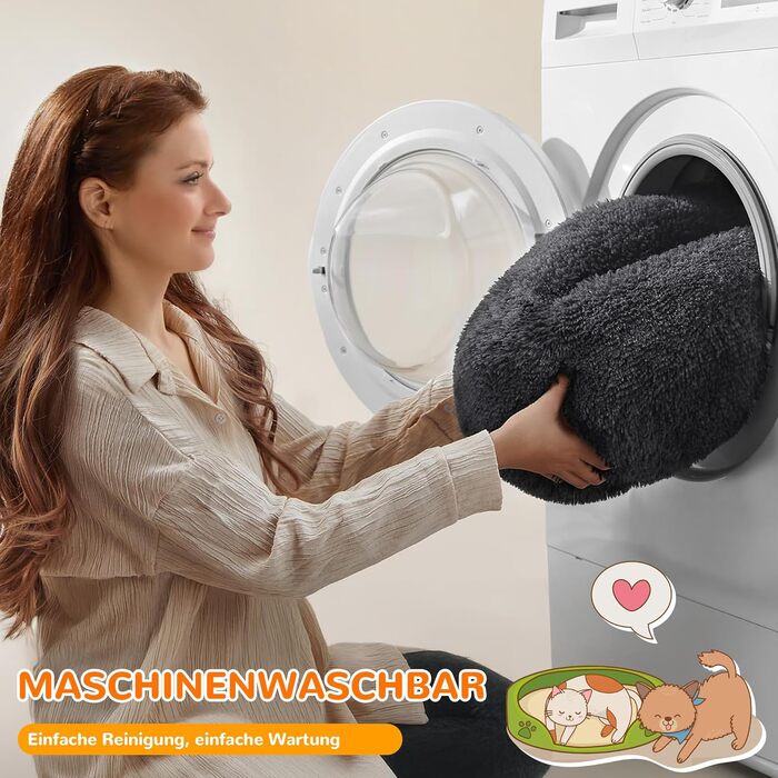 ALLSOPETS Заспокійливе ліжко для собак маленьких та середніх порід, миється, кругла плюшева лежанка для котів та собак з неслизьким дном (Темно-сірий, 60см)