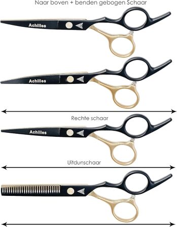 Професійний набір ножиць для собак Achilles 6 дюймів - чорний та золотий