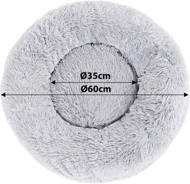 Кругле ліжко для собак та котів Lionto, Ø 60 см, сірий колір, м'який плюш, товста підкладка, 60x60x20 см