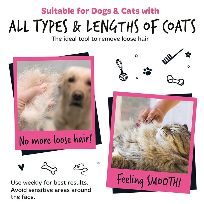 Щітка для собак та котів Bugalugs з автоматичним очищенням - видалення шерсті, ергономічна щітка для короткошерстих котів та собак