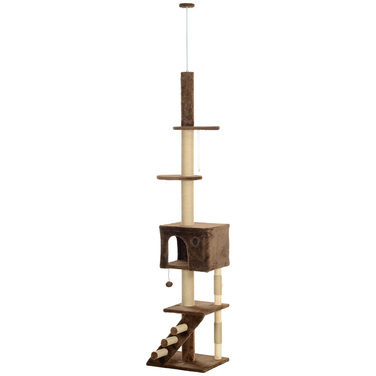PawHut Cat Tree Стеля висока, Cat Tree, 225-265 см Кігтеточка для кішки з котячою печерою, дряпаючі стовбури, Play Ball, Меблі для кішок із захистом проти нахилу, коричневий | Аосом
