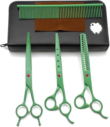 Набір професійних ножиць для собак 4 в 1: прямі, зубчасті, вигнуті ножиці + гребінець. Підходить для собак, котів та інших тварин