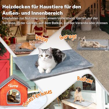 Топіркова ковдра Toozey для домашніх тварин з водонепроникним покриттям та кабелем, стійким до кусання, автоматичне регулювання температури, 70x40 см, сіра