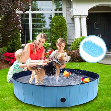 Складаний басейн для собак Sonnewelt 120x30 см з пластиковим дном, антиковзний, із щіткою для купання, для великих і малих собак