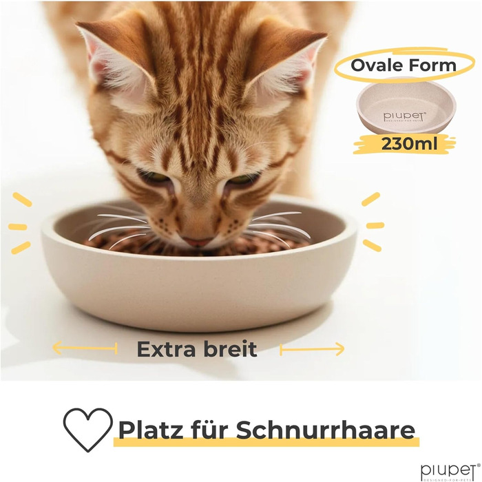 Набір мисок для котів PiuPet® 2 шт. | Миски для котів з неслизьким дном | Миски для корму котів, придатні для миття в посудомийній машині | Плоскі та широкі миски для котів 230 мл | Бежевий/Сірий