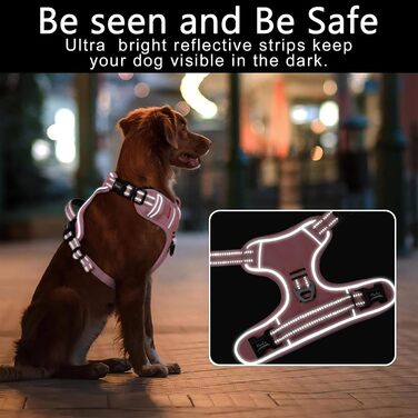 Шлейка для собак HEELE без натягу, для маленьких собак, регульована світловідбиваюча шлейка, дихаюча шлейка з м'якою ручкою, No-Pull Dog Harness, світло-рожева, S, обхват грудей: 35-61 см