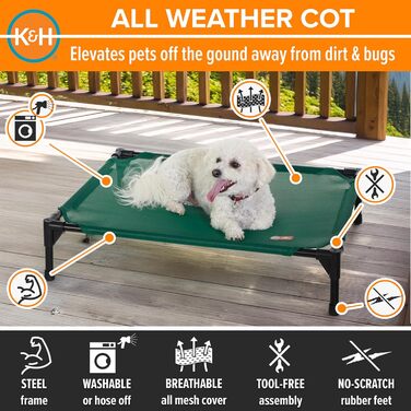 Підняте вуличне ліжко для собак K&H PET PRODUCTS, охолоджуюче, з дихаючою сіткою, знімний чохол, металевий каркас, для середніх порід, портативне