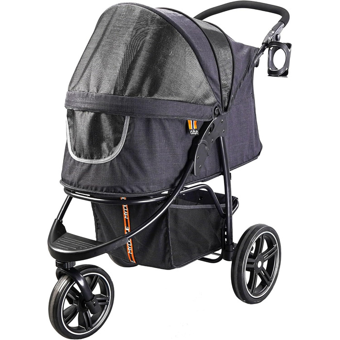COOPER Складаний візок для собак до 32 кг | Регульована висота, кошик для покупок, Soft Touch ручки, світловідбиваючі елементи | Ідеальний для транспортування домашніх тварин (Чорний)