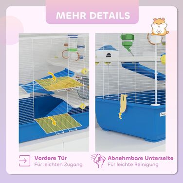 Клітка для хом'яків PawHut 4-ярусна, для дрібних тварин, з аксесуарами (лабіринт, годівниця), блакитна, 78 x 45 x 73 см