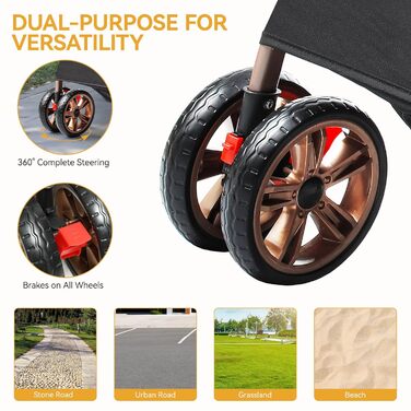 Візок для собак DWVO 3-в-1: візок, переноска, сумка. До 22 кг, EVA-колеса, сітчасті вікна, чорний (58,5x76x105 см)