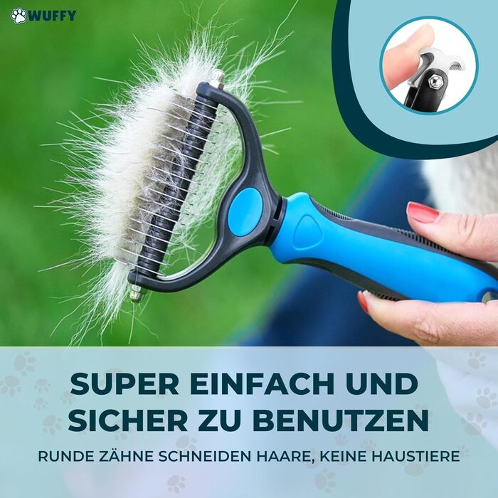 Wuffy Щітка для вичісування шерсті собак та котів з довгим хутром | Видаляє підшерсток та ковтуни | Масаж та захист очіпка, рожева