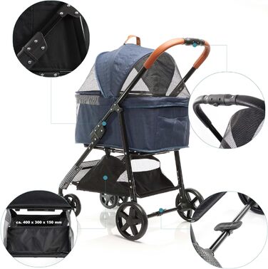 Візок для собак Fudajo 2в1, складаний, з переносною сумкою для тварин, для собак та котів (блакитний, до 20 кг)