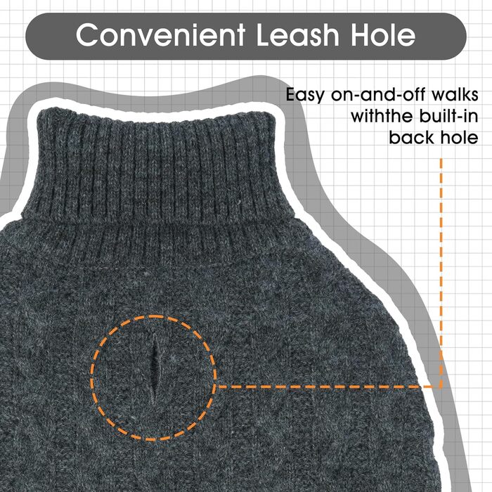 Вовняний пуловер з коміром-хомутом для собак на зиму, теплий візерунок Fair-Isle, сірий, розмір XXL (XX-Large)