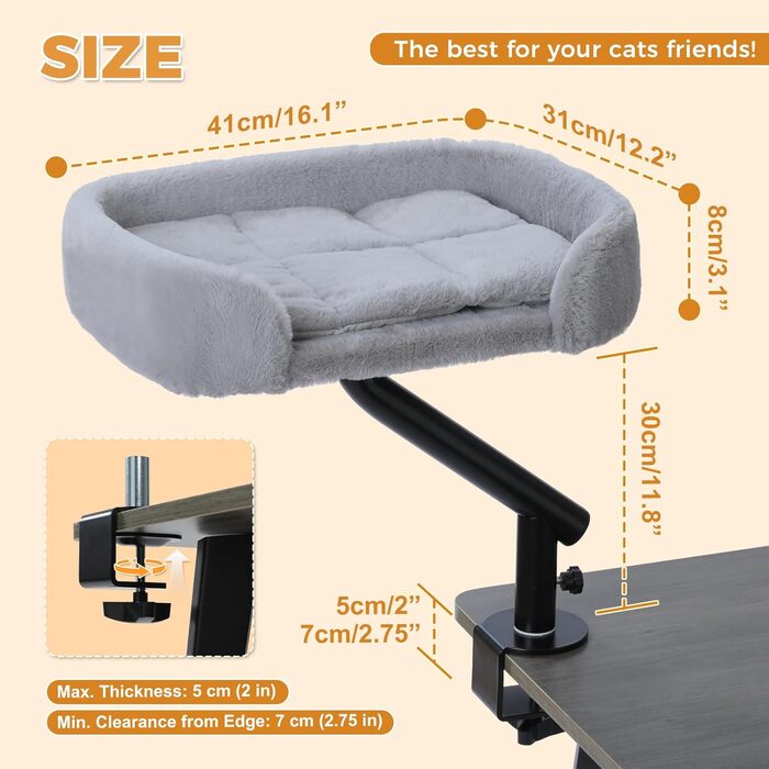 PAWZ Road: Крісло-лежанка для котів, дерев'яне, 360° обертання, регульована висота, котяча гаманець, сірий овал, до 23 кг